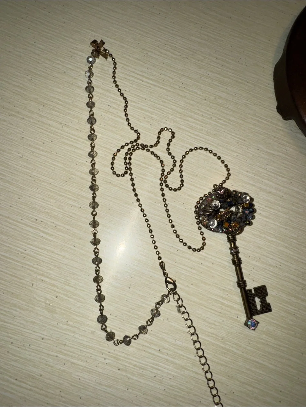 Betsy Johnson Antique Gold Crystal Key Pendant Necklace - Women's Jewelry